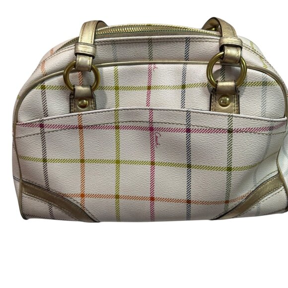 Coach Multicolor Plaid Signature PeytonTattersalll Satchel with Gold - Preowned - Picture 8 of 15